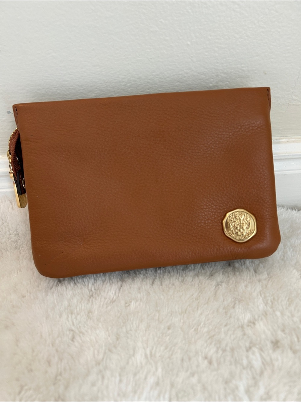 Vince Camuto Cami Leather Clutch in Whiskey